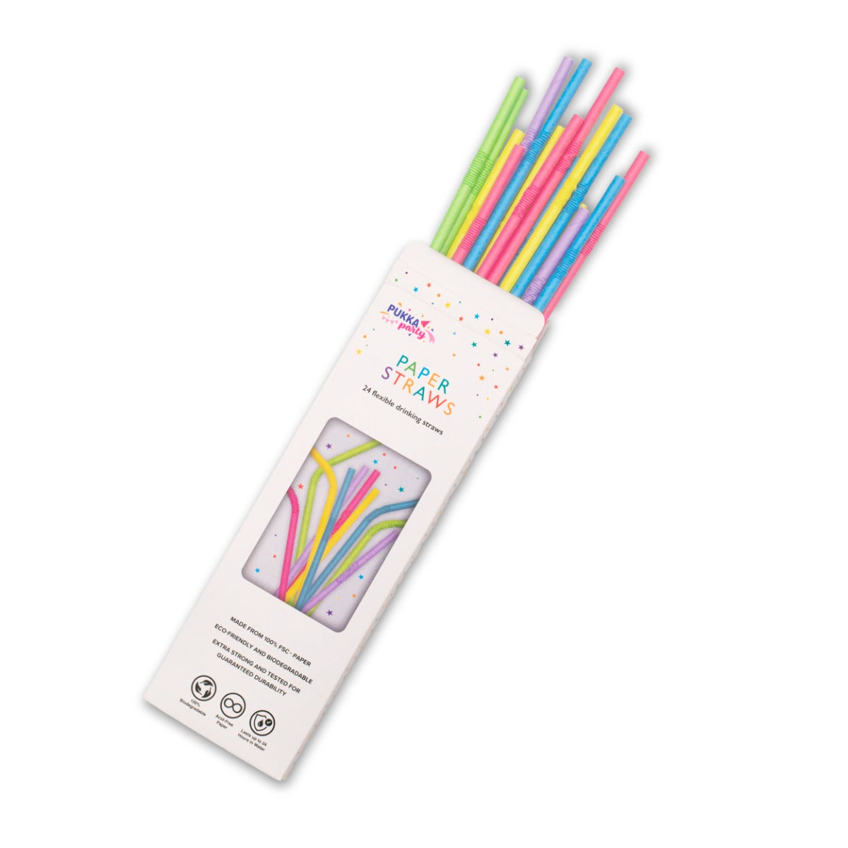 Pukka Party Coloured Flexible Drinking Straws - Assorted Pack of 24