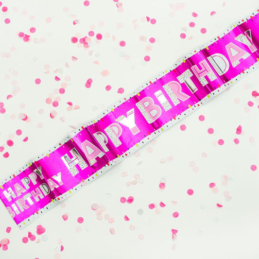 Happy Birthday Recyclable Paper Banner in Pink 