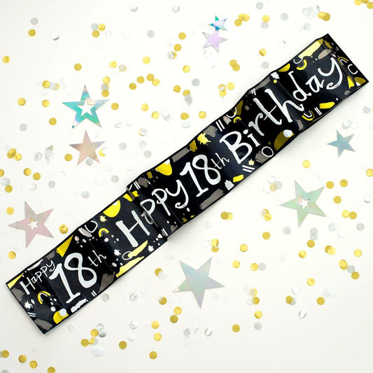 Age 18 Happy Birthday Recyclable Paper Banner in Black & White 