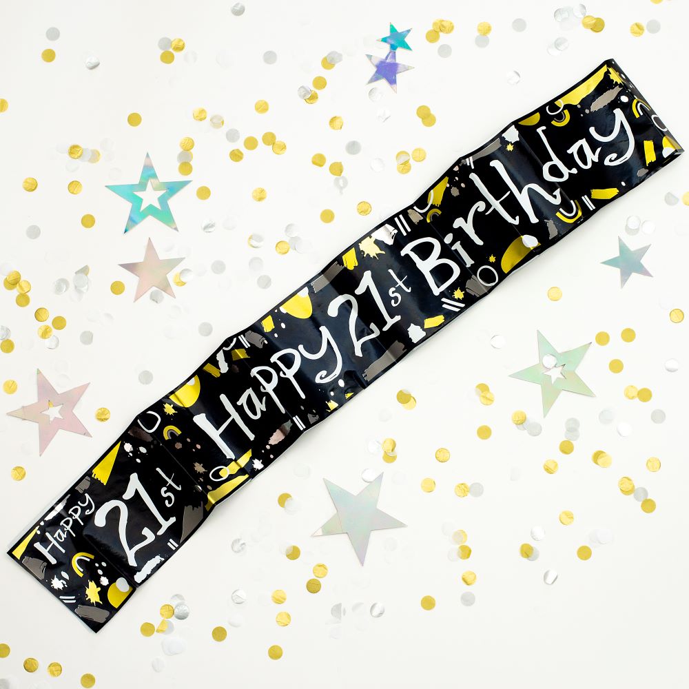 Age 21 Happy Birthday Recyclable Paper Banner in Black & White 