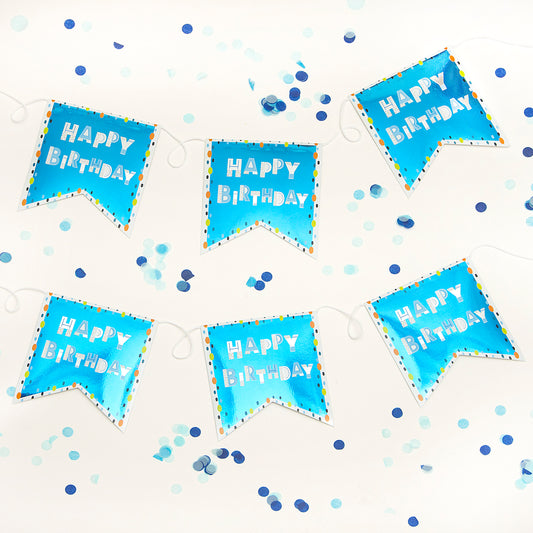 Happy Birthday Recyclable Paper Bunting in Blue 