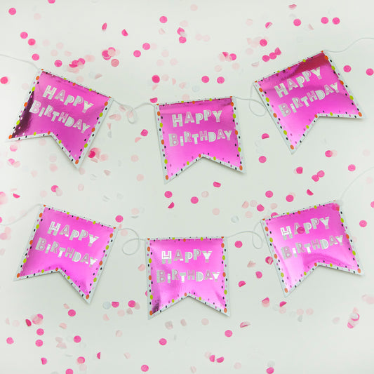 Happy Birthday Recyclable Paper Bunting in Pink 
