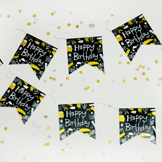 Happy Birthday Recyclable Paper Bunting in Black & White 