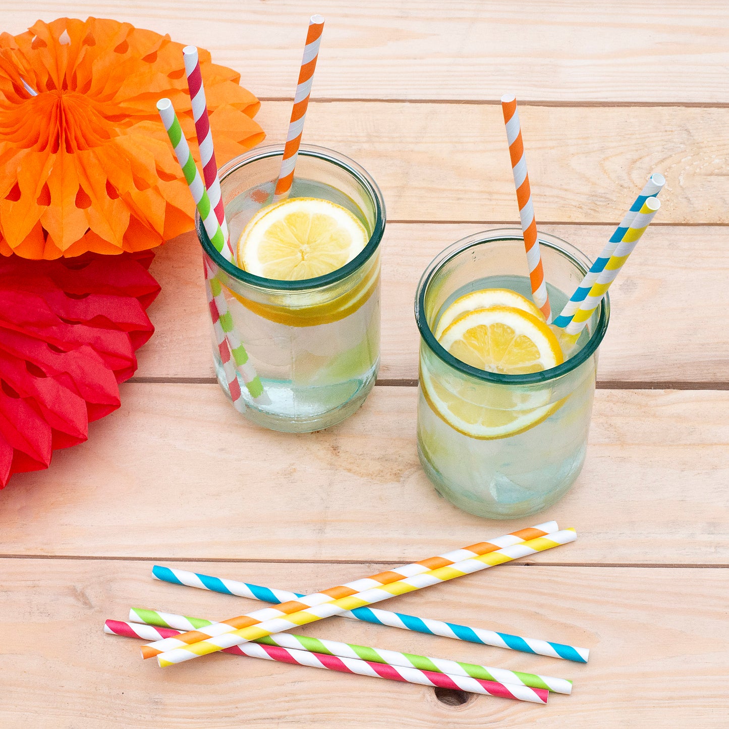 Pukka Party Striped Drinking Straws - Assorted pack of 50