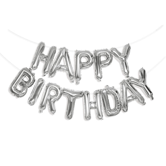 Happy Birthday Silver Foil Inflated Letters 