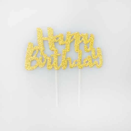 Happy Birthday Gold Glitter Cake Topper 