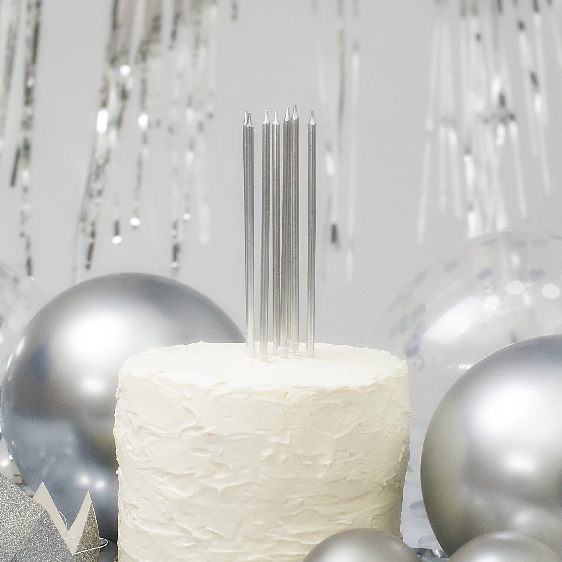 Tall Silver Cake Candles with Holders 1