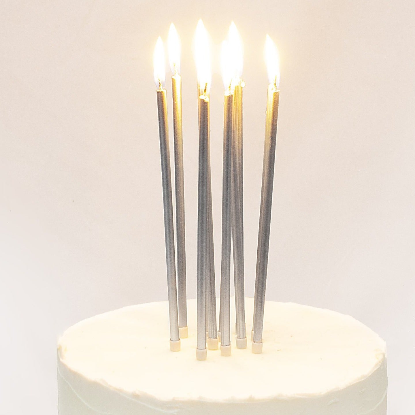 Tall Silver Cake Candles with Holders 2
