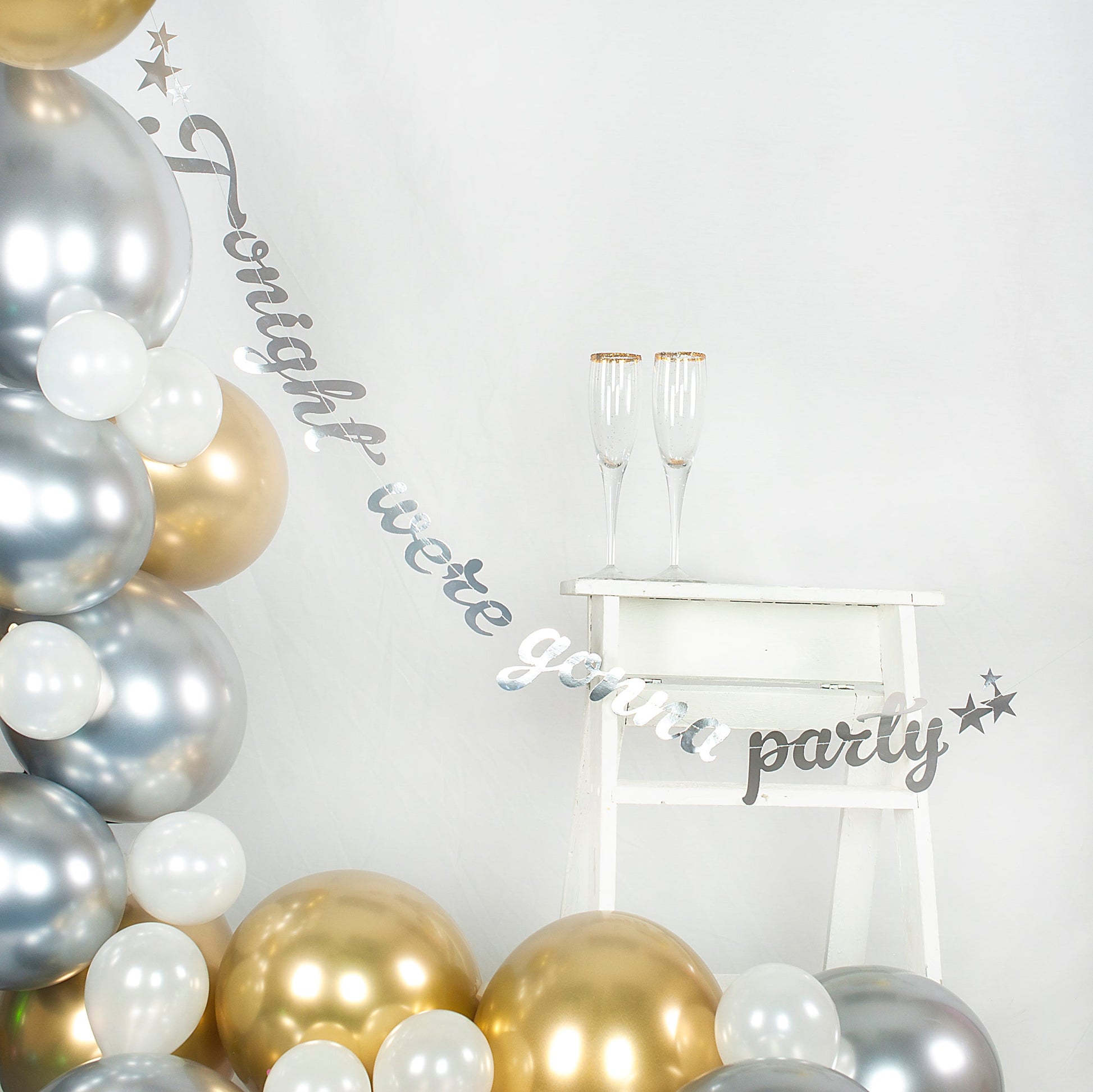 Tonight Were Gonna Party Silver Stitched Garland 3