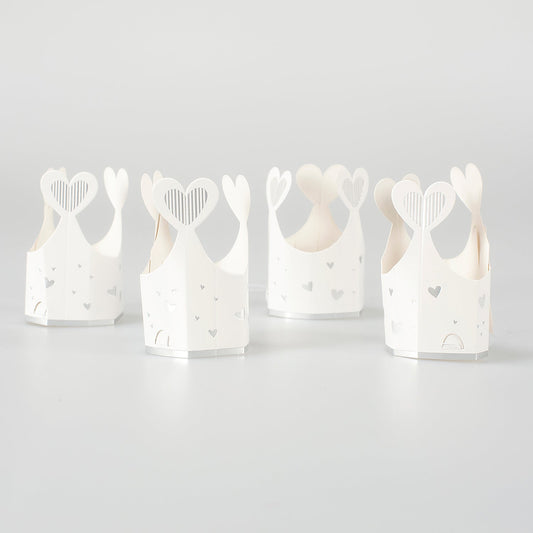 White Miniature Crown Hats with Heart Detailing 