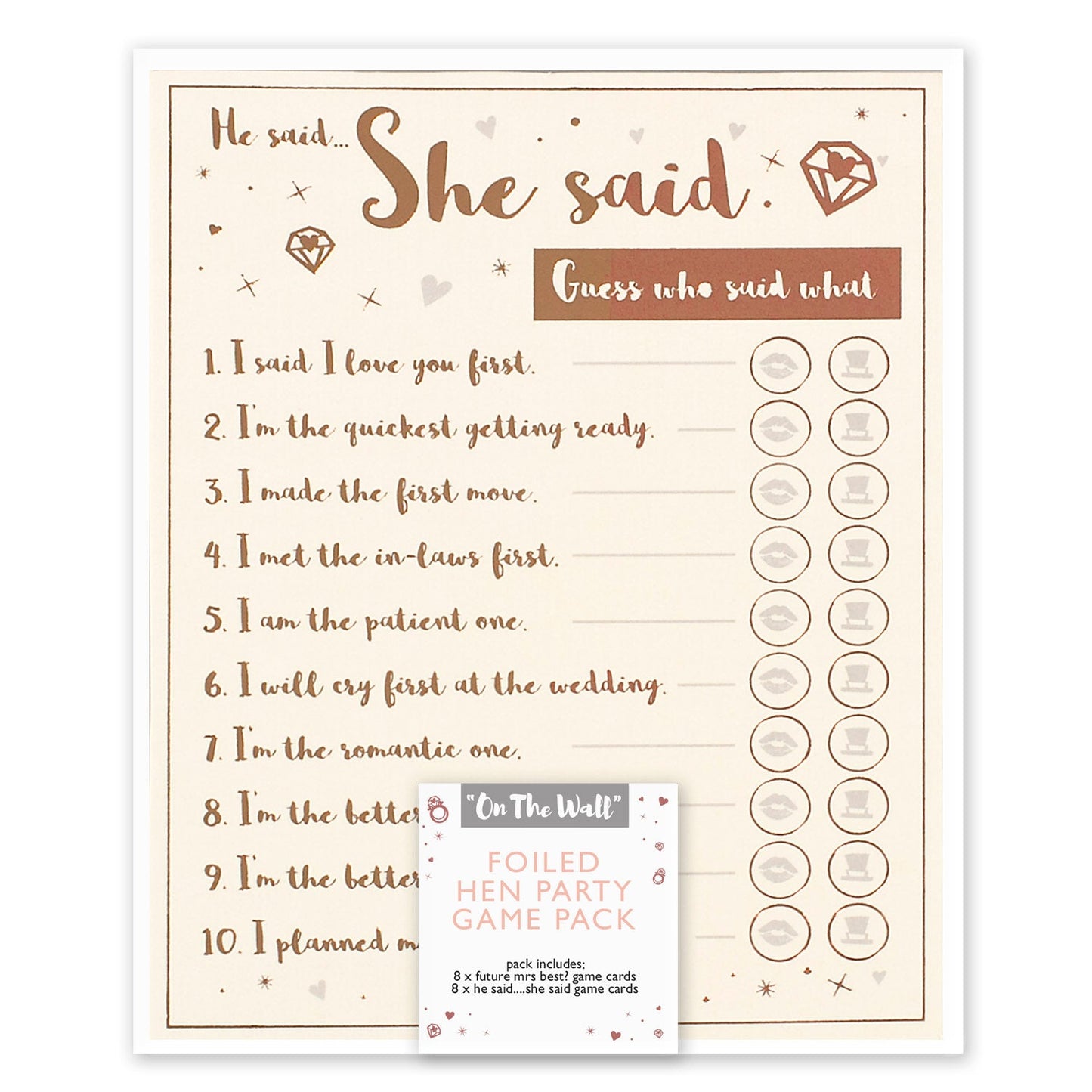 Rose Gold Foiled Hen Party Games Pack 4