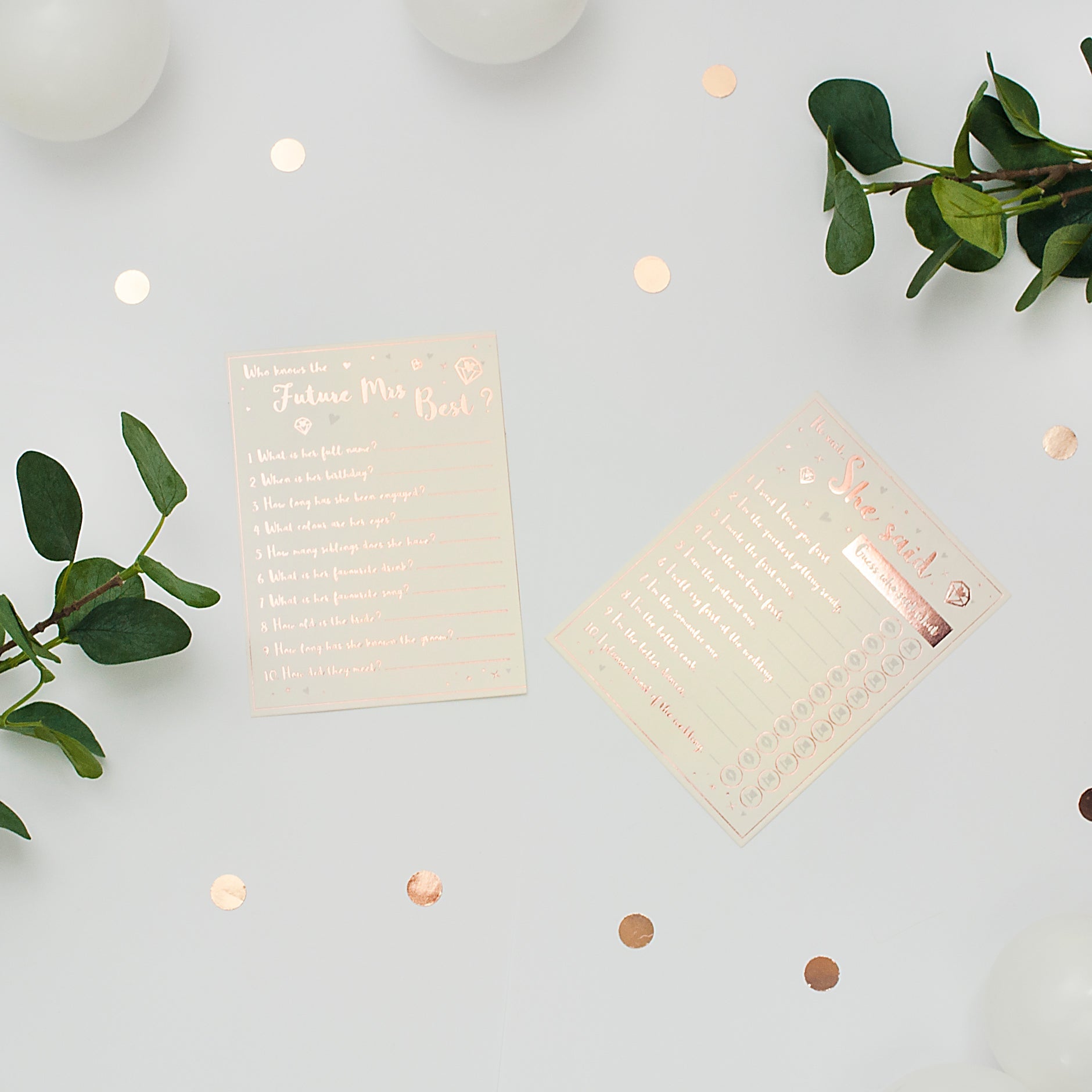 Rose Gold Foiled Hen Party Games Pack 1