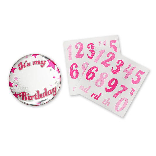 Personalised Pink Foil Badge With Sticker Sheets 
