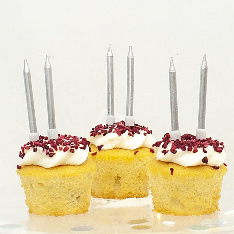 Silver Cake Candles with Holders 