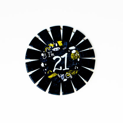 Age 21 Black and White Card Rosette Badge 1