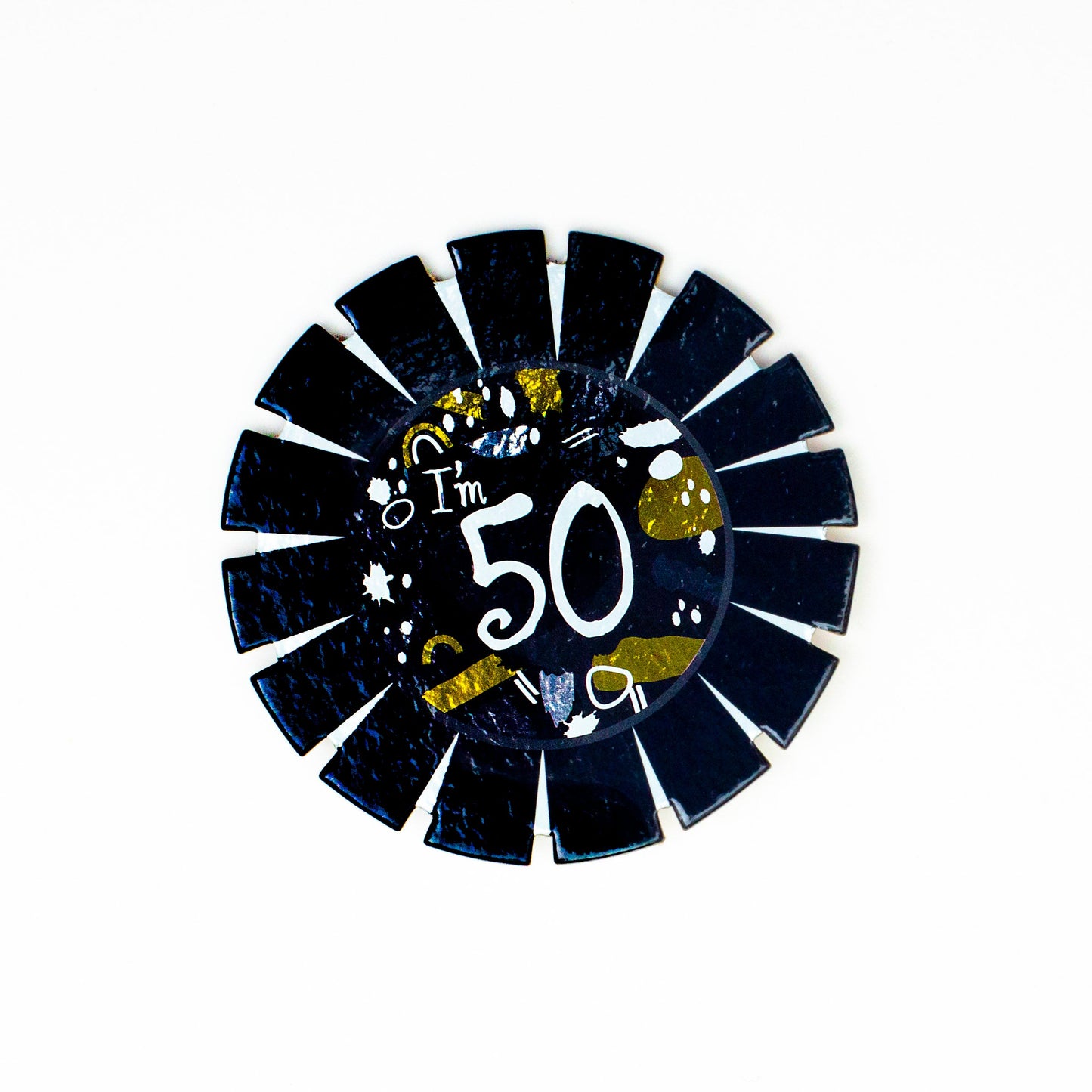 Age 50 Black and White Card Rosette Badge 1