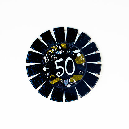 Age 50 Black and White Card Rosette Badge 1