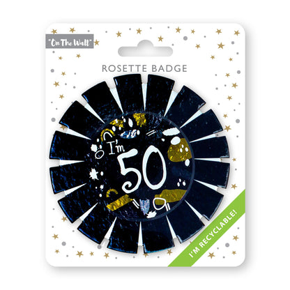 Age 50 Black and White Card Rosette Badge 2