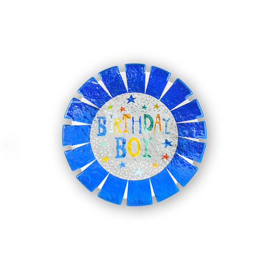 Birthday Boy Blue Card Rosette Badge 