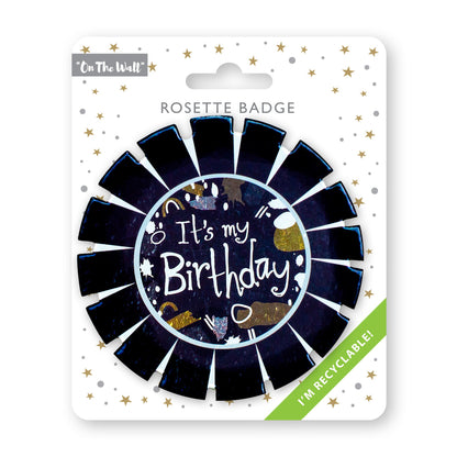 Happy Birthday Black and White Card Rosette Badge 2