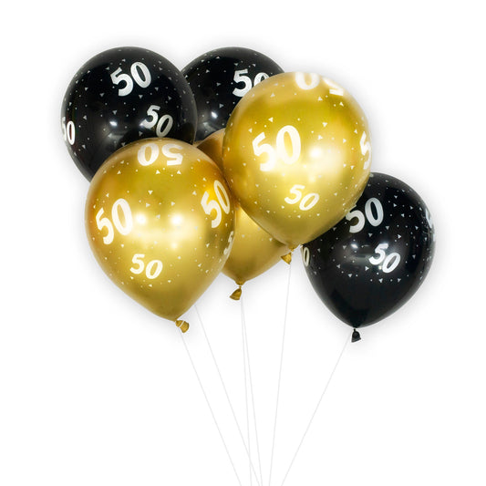 Age 50 Black and Gold 12 inch Balloons 