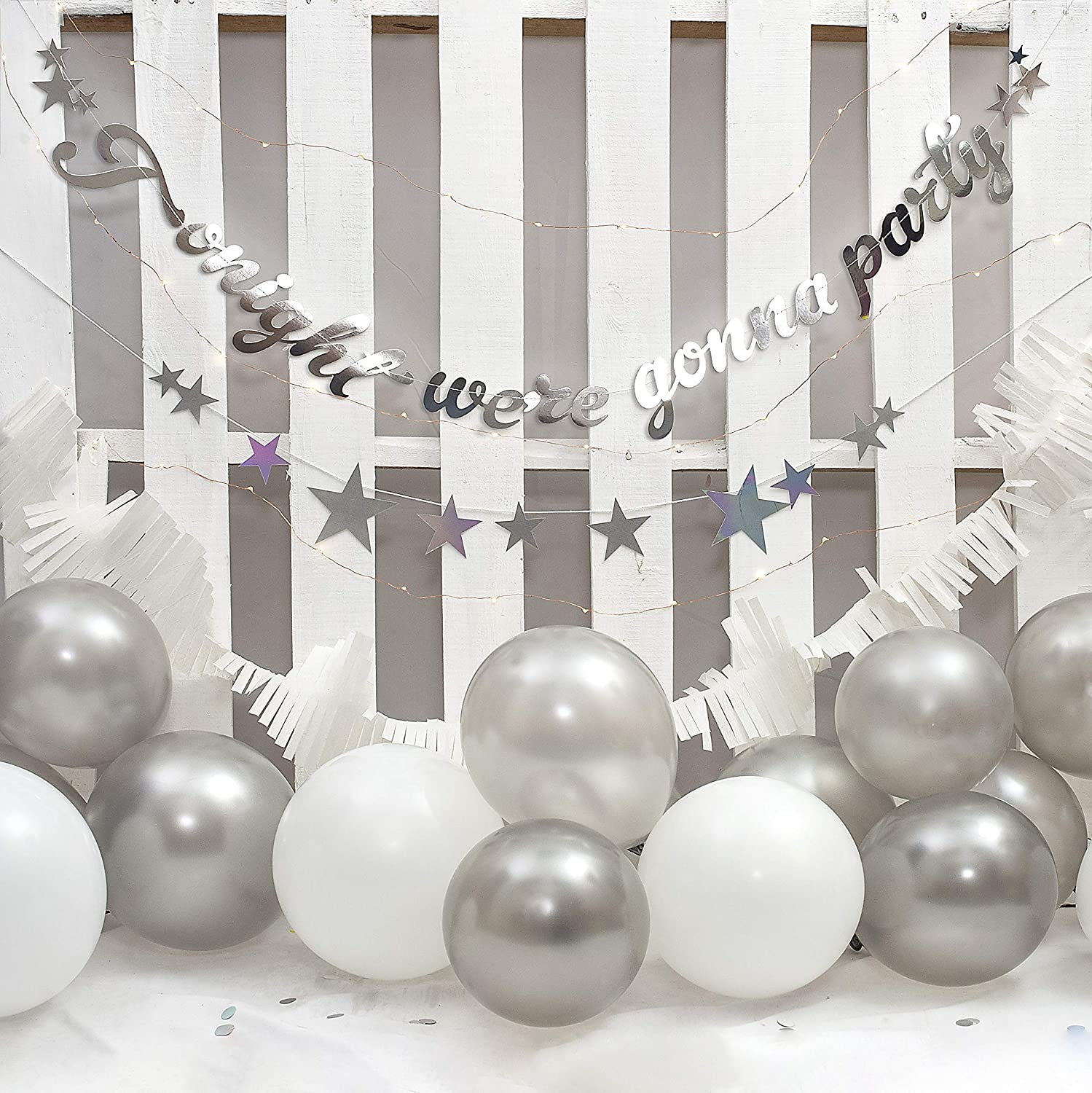 Tonight Were Gonna Party Silver Stitched Garland 1