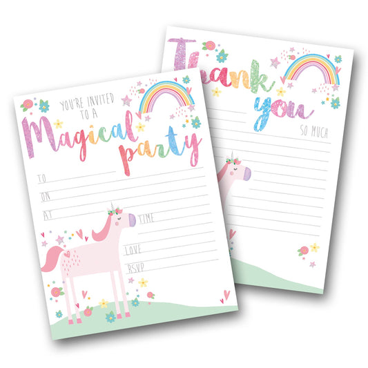 Unicorn Themed Party Invites & Thank You Notes 