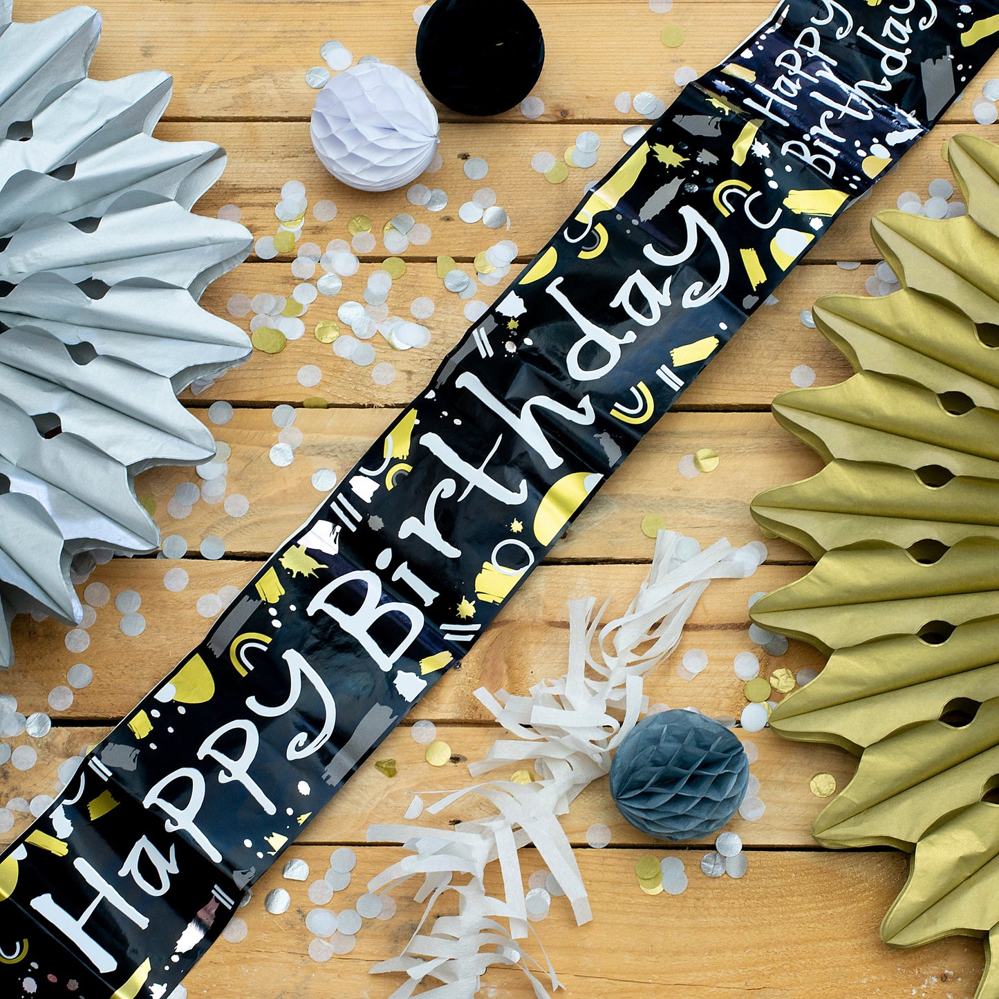 Happy Birthday Recyclable Paper Banner in Black & White 1
