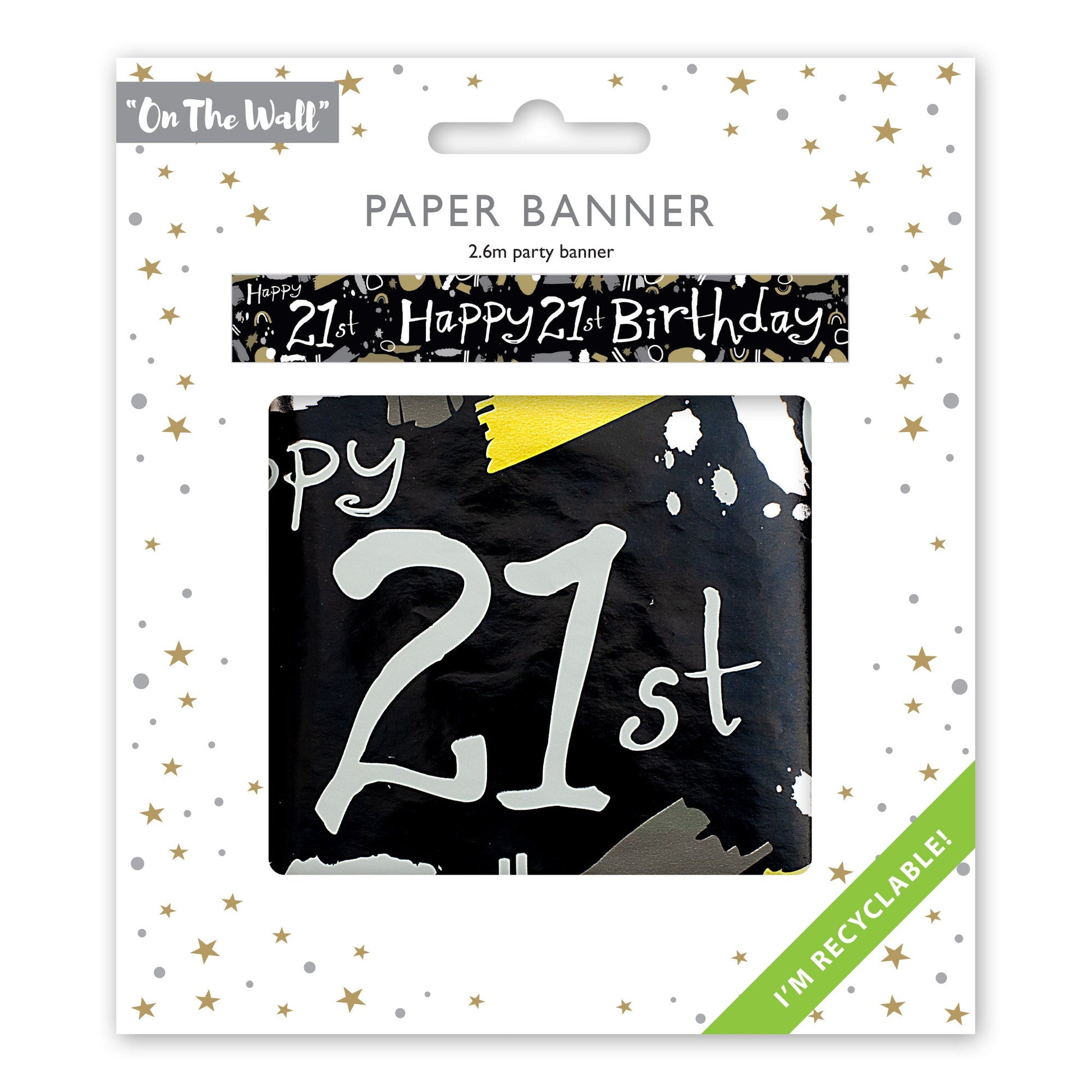 Age 21 Happy Birthday Recyclable Paper Banner in Black & White 2