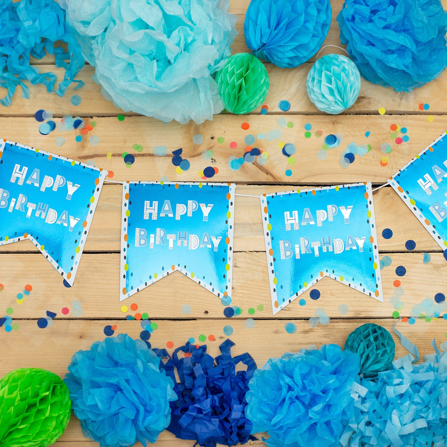 Happy Birthday Recyclable Paper Bunting in Blue 1