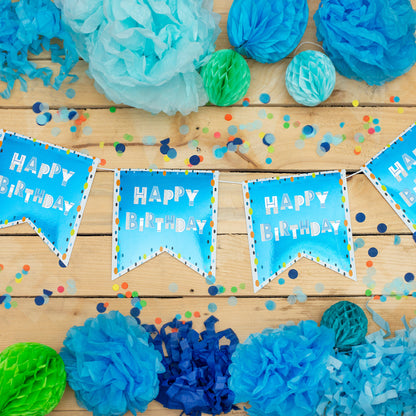 Happy Birthday Recyclable Paper Bunting in Blue 1