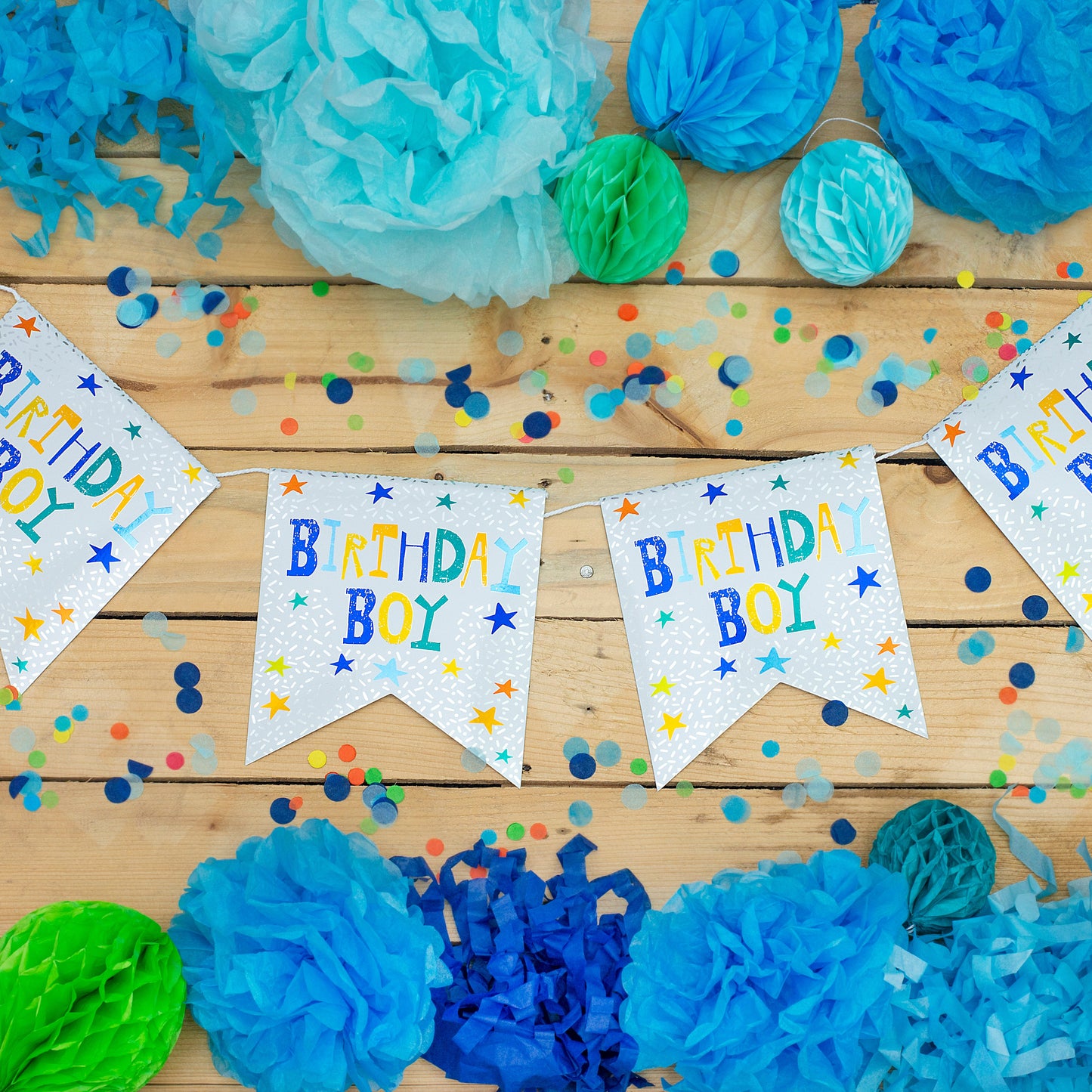 Birthday Boy Recyclable Paper Bunting in Blue 1