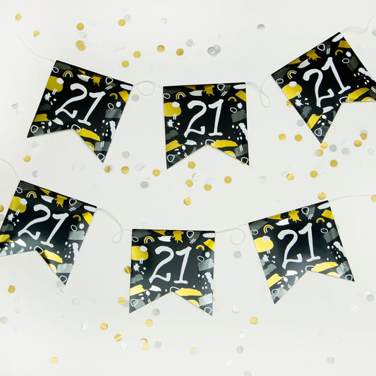 Age 21 Recyclable Paper Bunting in Black & White 