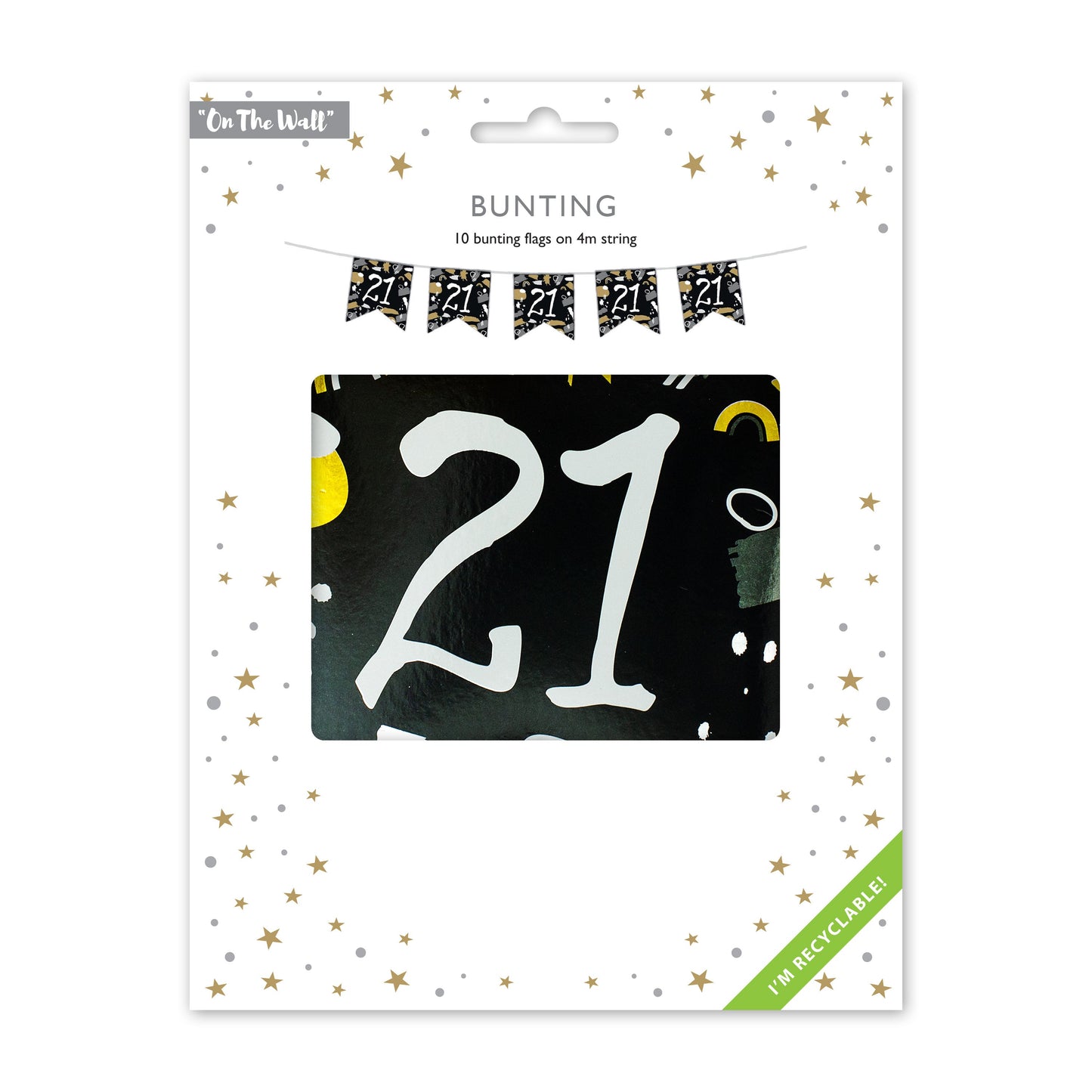 Age 21 Recyclable Paper Bunting in Black & White 1