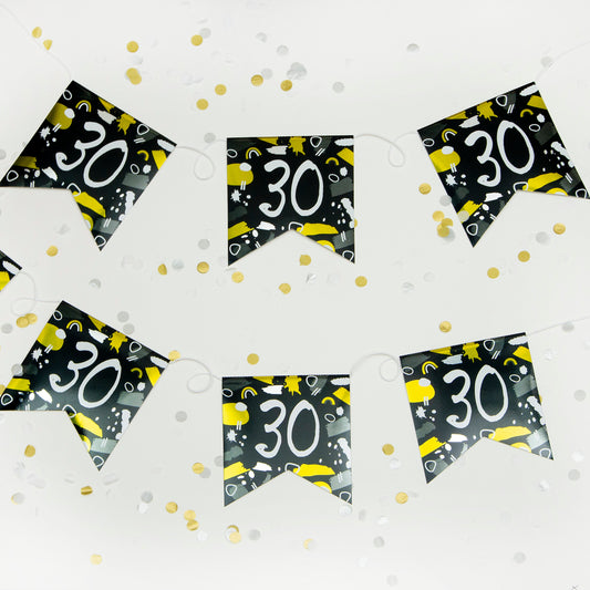 Age 30 Recyclable Paper Bunting in Black & White 