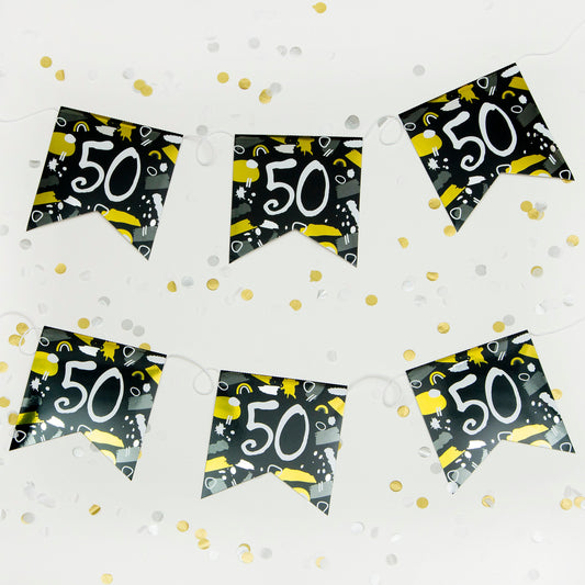 Age 50 Recyclable Paper Bunting in Black & White 