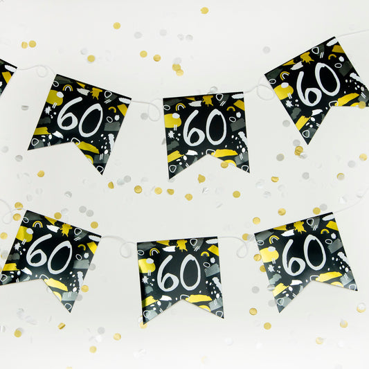 Age 60 Recyclable Paper Bunting in Black & White 